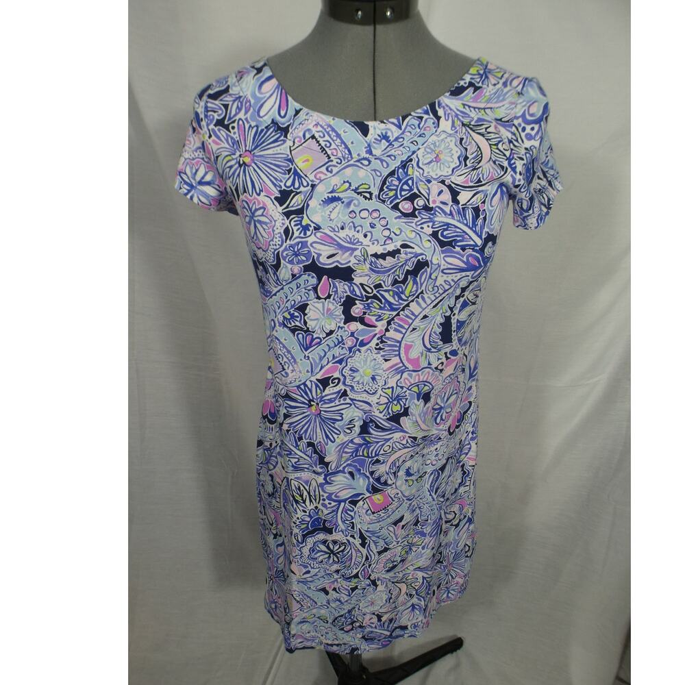 Lilly Pulitzer XS Twisted Back T-Shirt Dress Elephant Floral Print Cotton